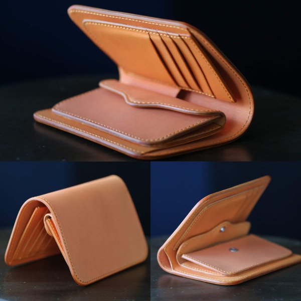 【美品】フルオーダー　革工房特注　香り高い本革ミドルウォレット ヌメ革ミドルウォレットのカラーオーダー [w108-s101]｜銀革屋
