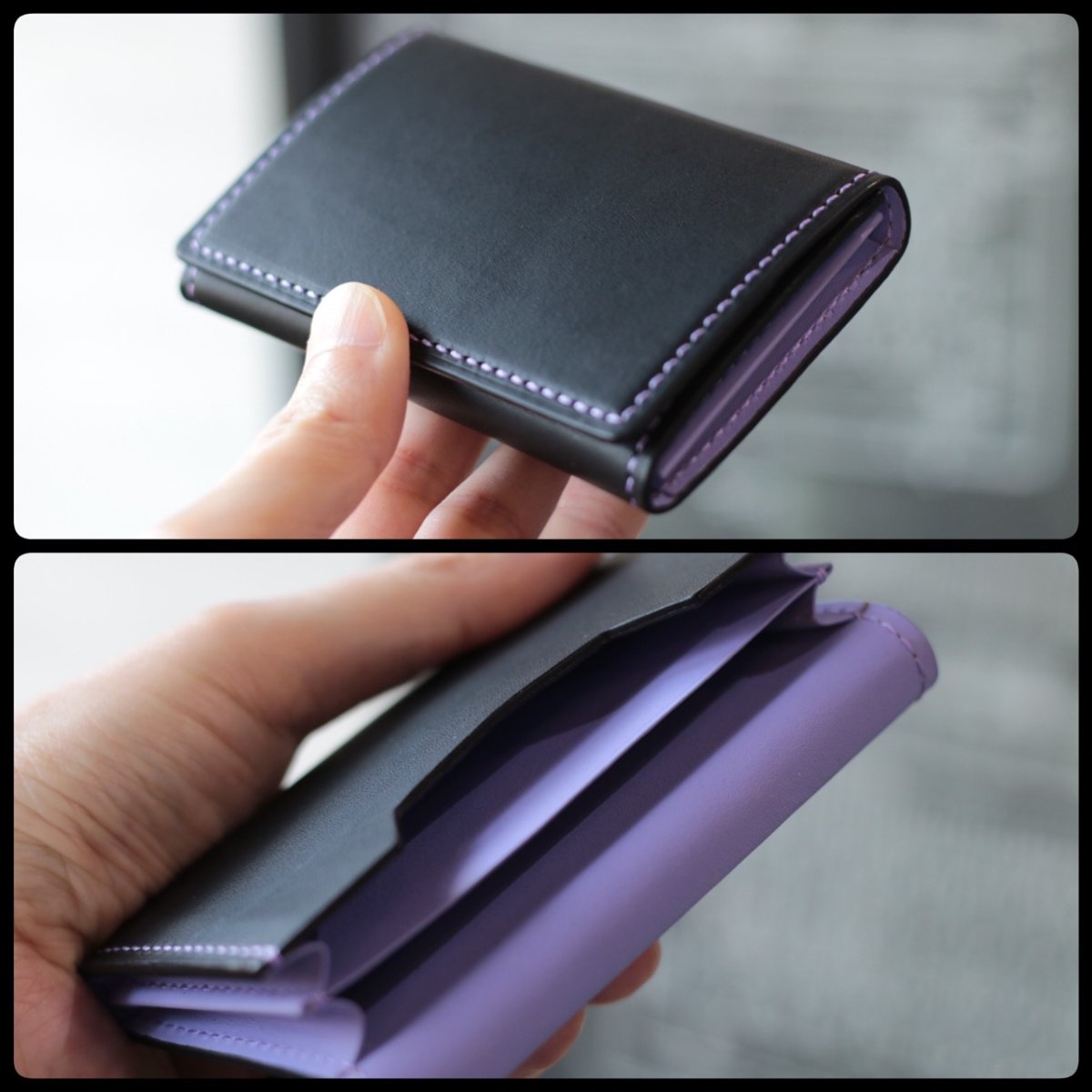 ヌメ革ブラック×染めラベンダー