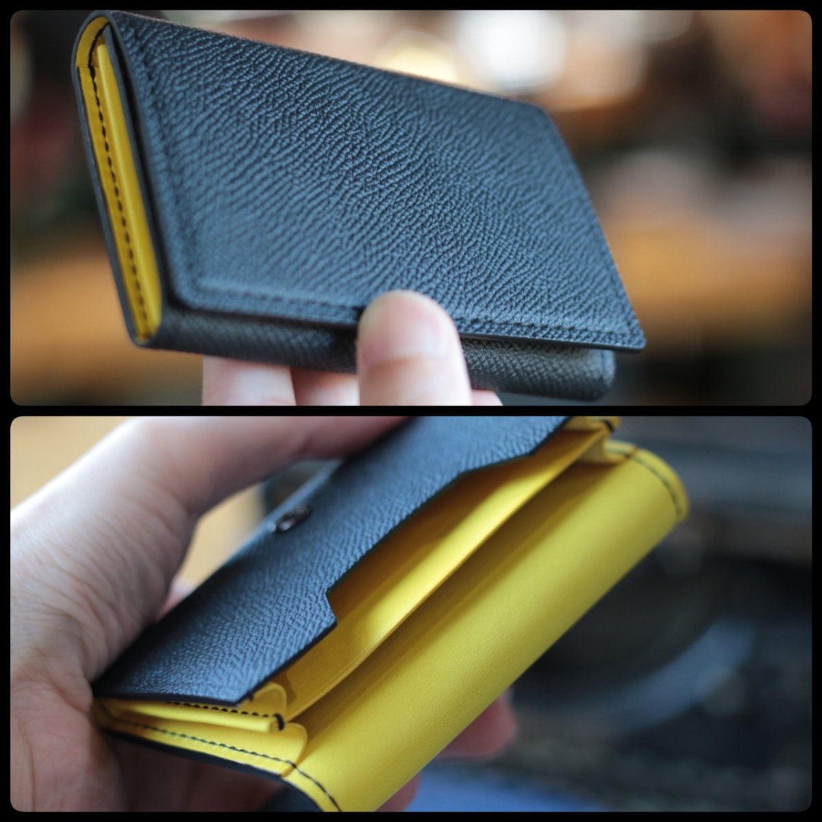 ヴォーエプソンブラック×ヌメ革染めイエロー