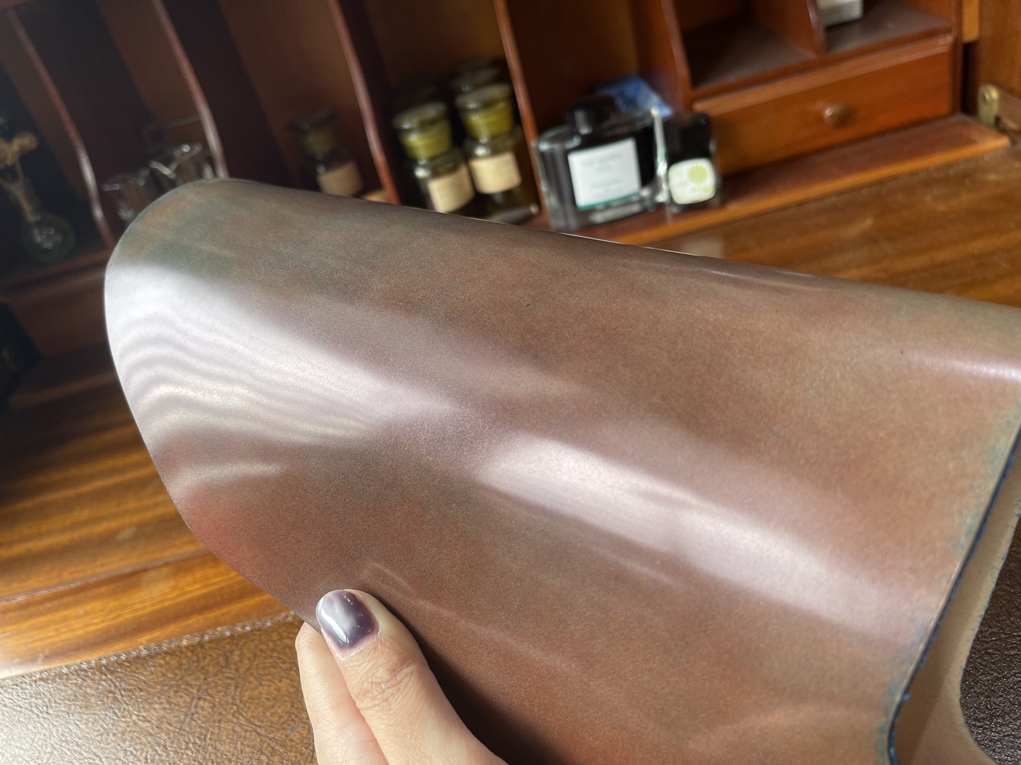 コードバン 茶系とブルーのムラ染め A